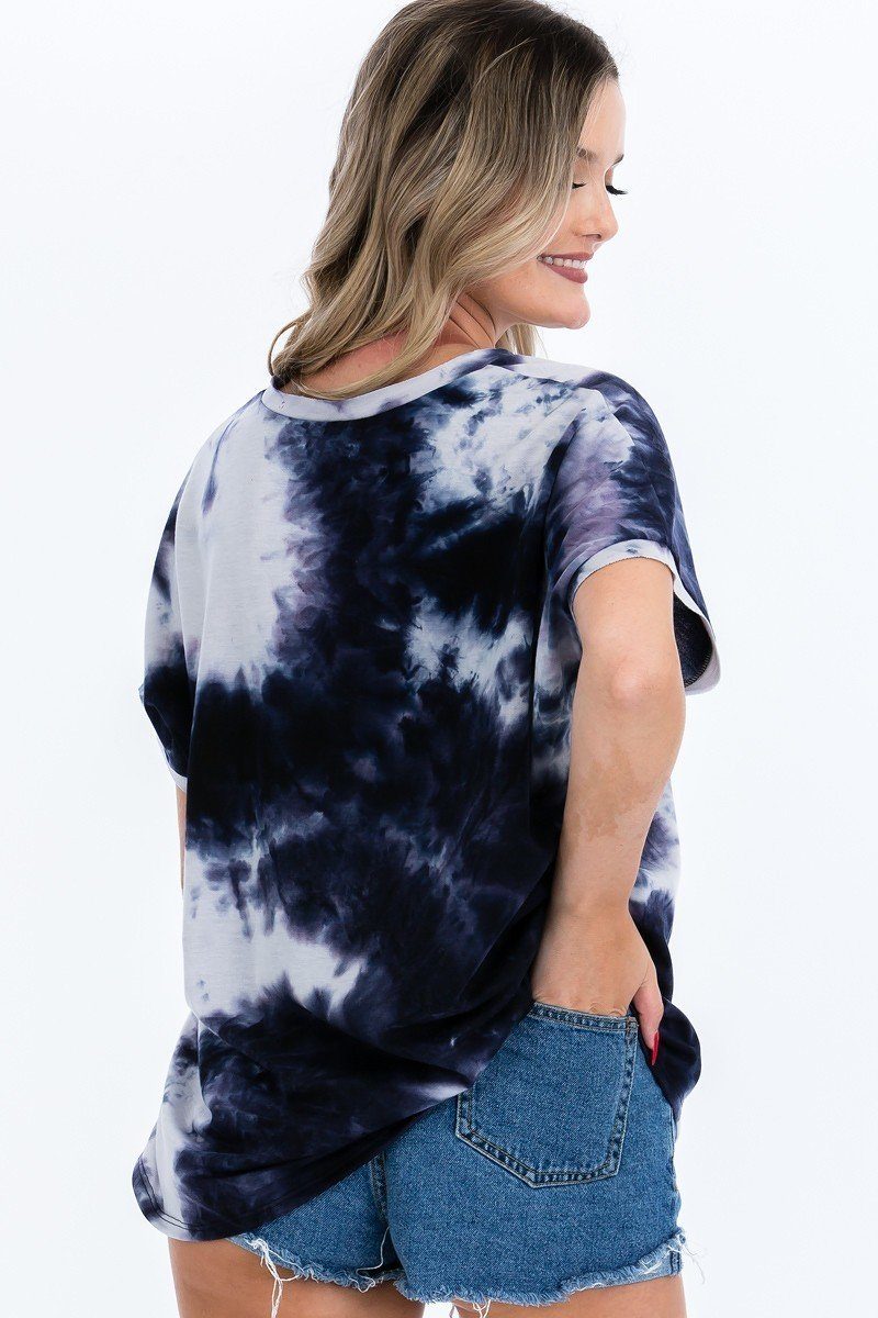 Tie-dye Top Featured In A V-neckline And Cuff Sort Sleeves - Absolute Fashion 2020