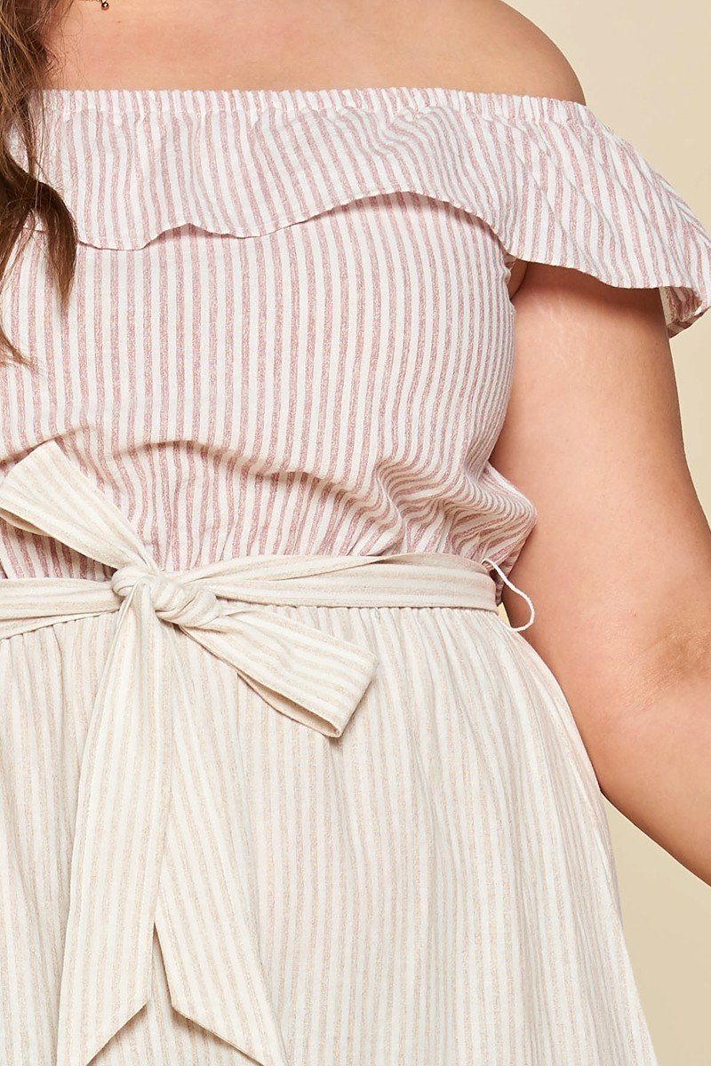 Tiered Off-shoulder Flounce Dress Featuring Stripe Details And Self Ties. - Absolute Fashion 2020