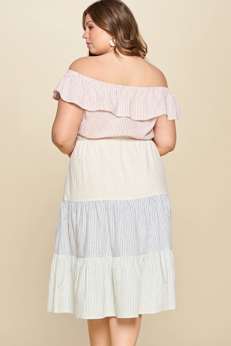 Tiered Off-shoulder Flounce Dress Featuring Stripe Details And Self Ties. - Absolute Fashion 2020