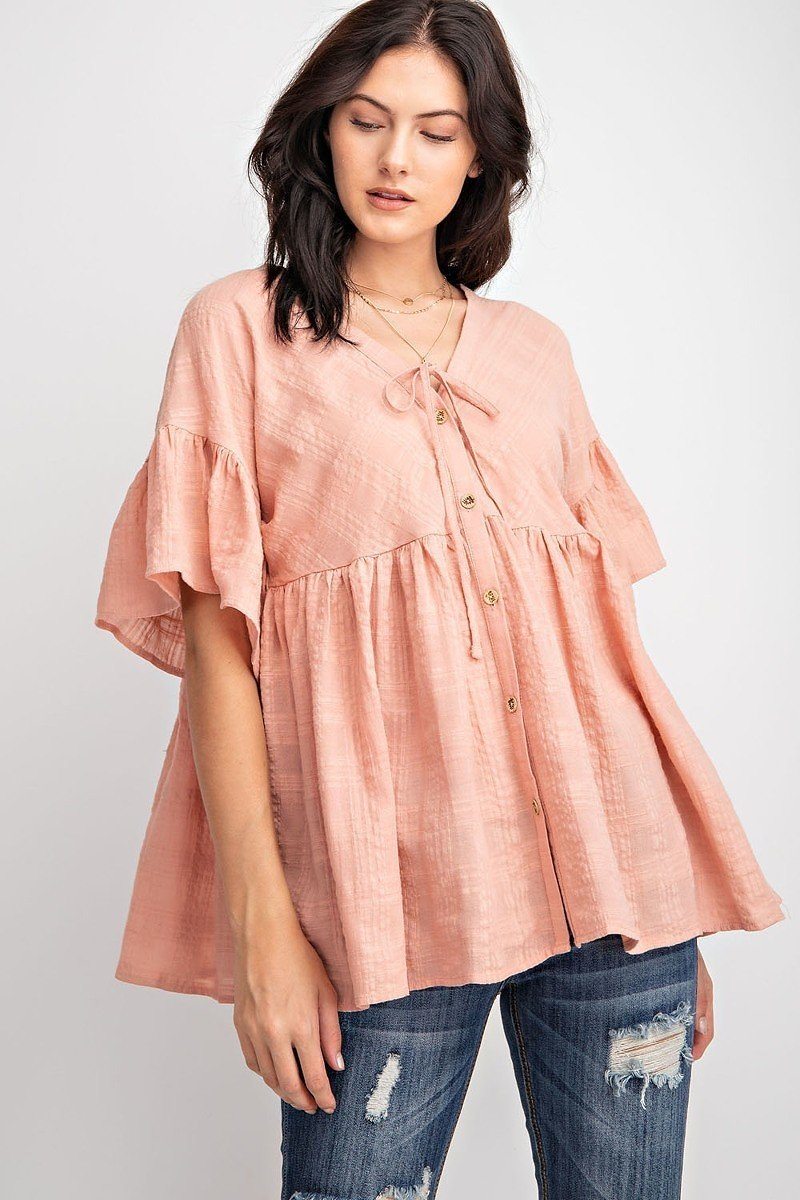 Bell Slvs Textured Cotton Gauze Button Front Tunic - Absolute Fashion 2020