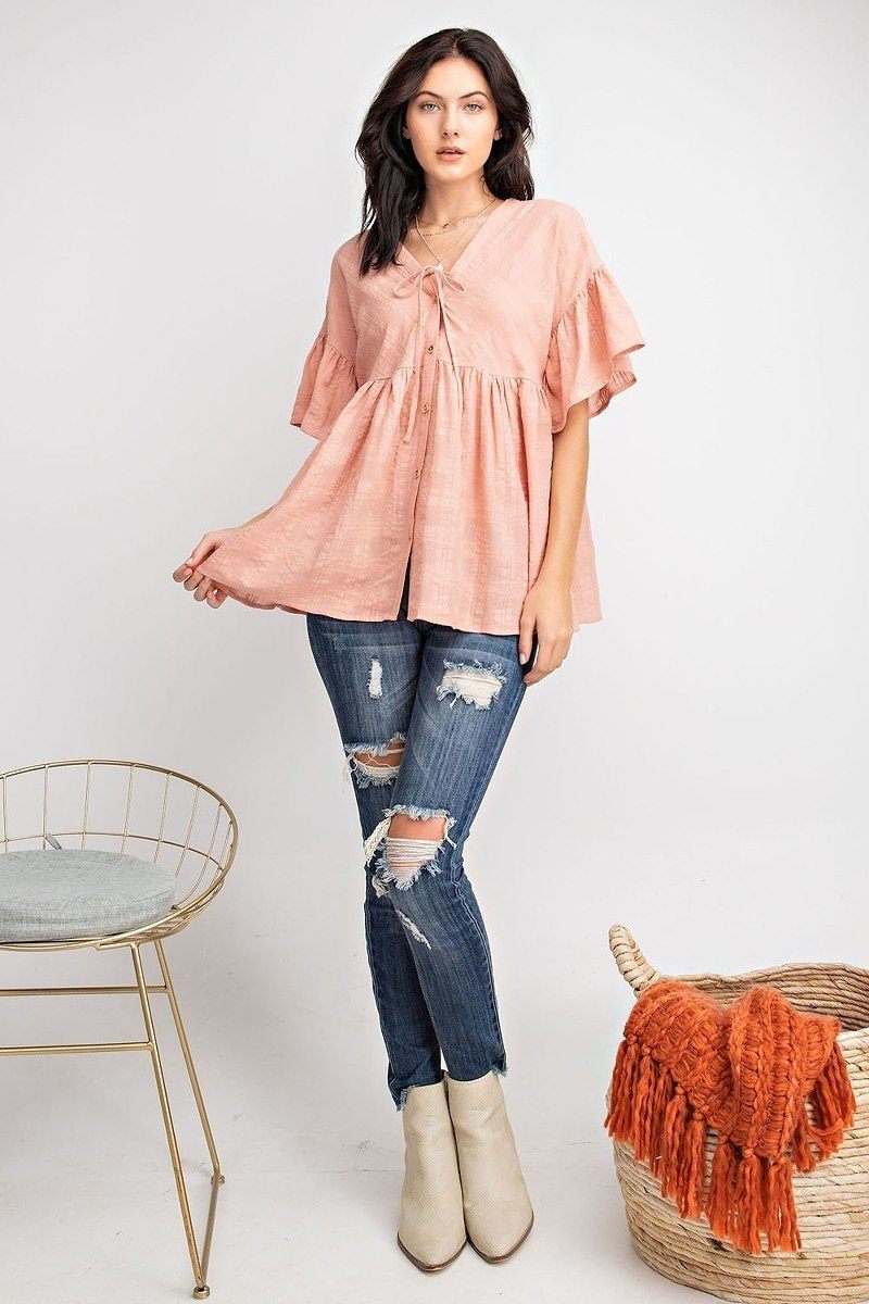 Bell Slvs Textured Cotton Gauze Button Front Tunic - Absolute Fashion 2020
