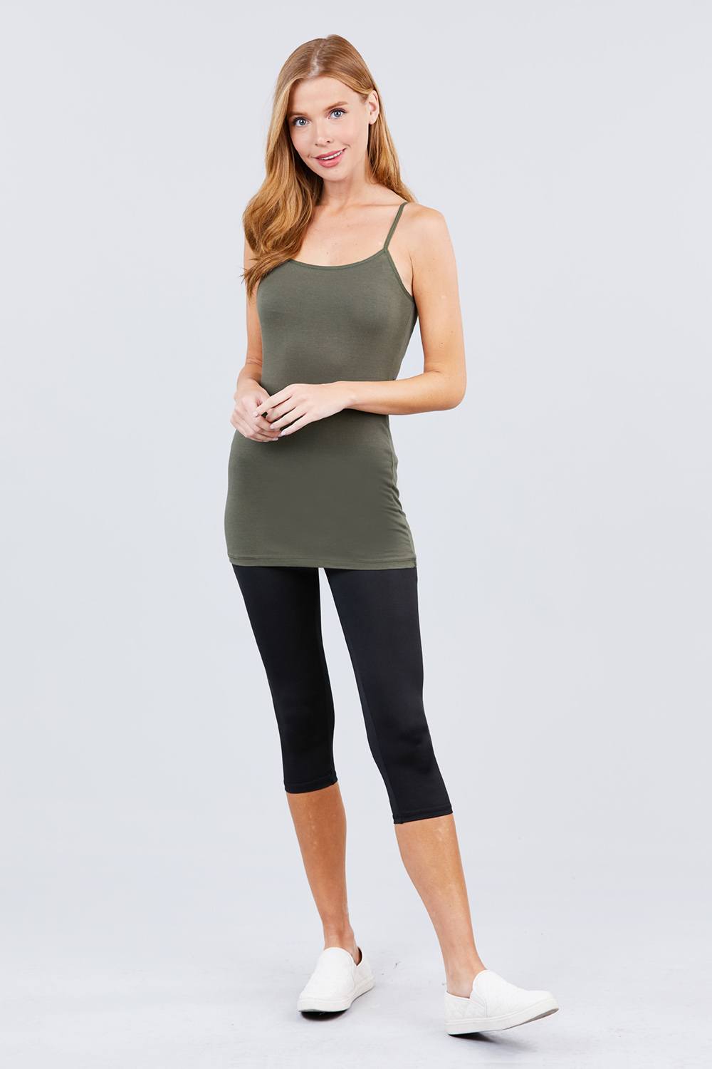 Basic Adjustable Spaghetti Strap Tunic Cami W/ Shelf Bra - Absolute Fashion 2020
