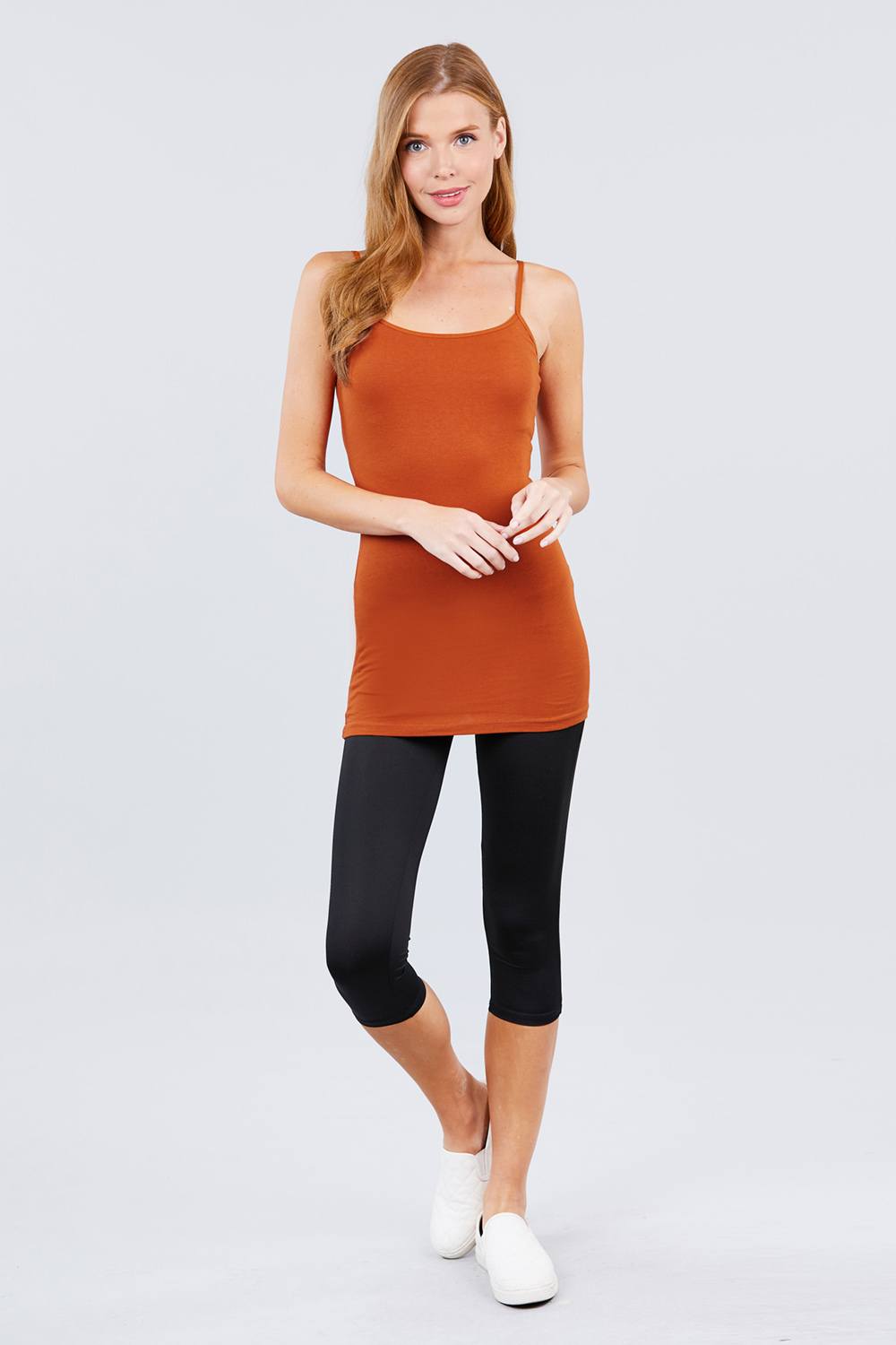 Basic Adjustable Spaghetti Strap Tunic Cami W/ Shelf Bra - Absolute Fashion 2020