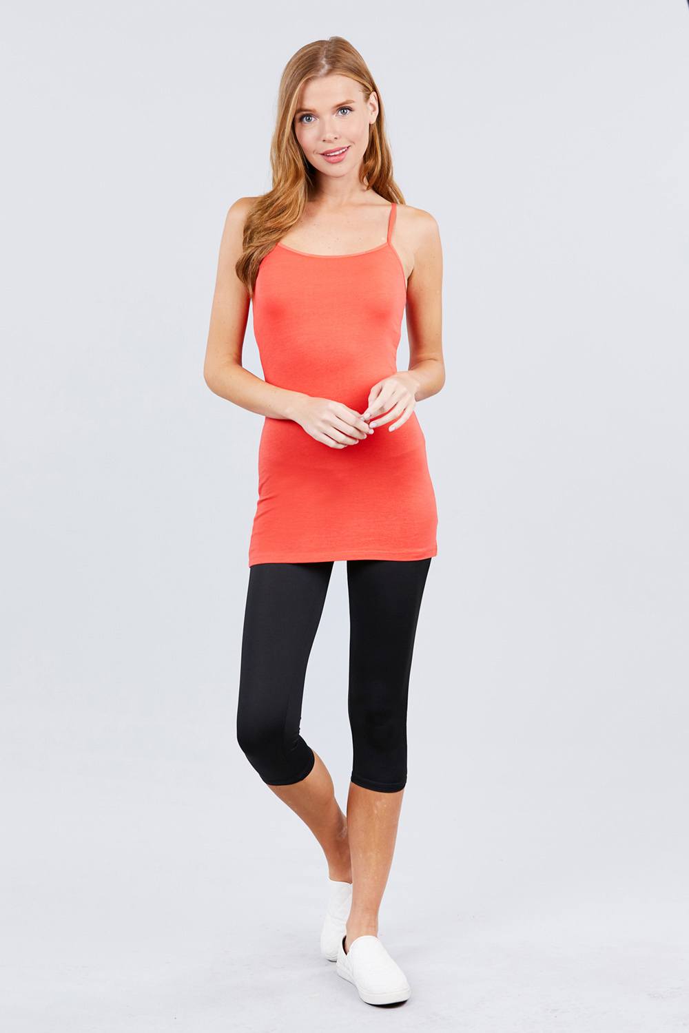 Basic Adjustable Spaghetti Strap Tunic Cami W/ Shelf Bra - Absolute Fashion 2020