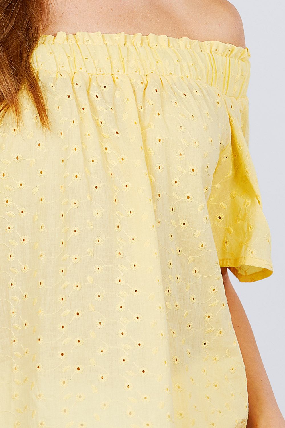Short Sleeve Off The Shoulder Eyelet Woven Top - Absolute Fashion 2020
