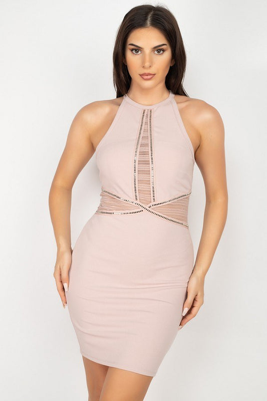 Rhinestone Trim Halter Dress - Absolute Fashion 2020