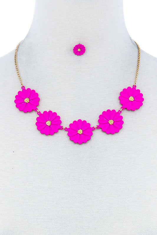 Fashion Cute Multi Tender Flower Necklace And Earring Set - Absolute Fashion 2020