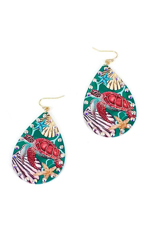 Designer Fashion Sea Turtle Print Tear Drop Earring - Absolute Fashion 2020
