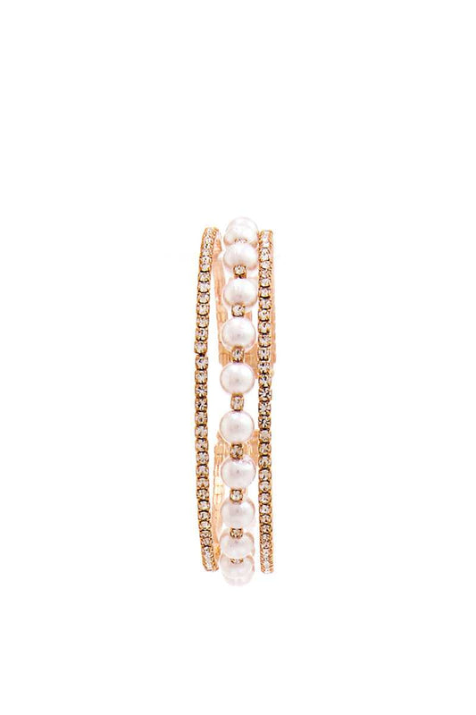 Rhinestone And Pearl Trendy Bracelet - Absolute Fashion 2020
