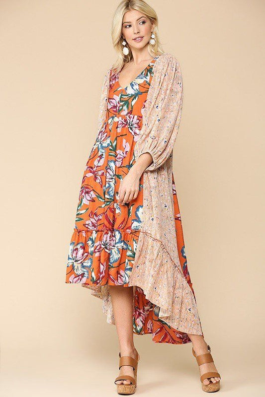 Floral Print V-neck Side Pocket Ruffled Dress - Absolute Fashion 2020