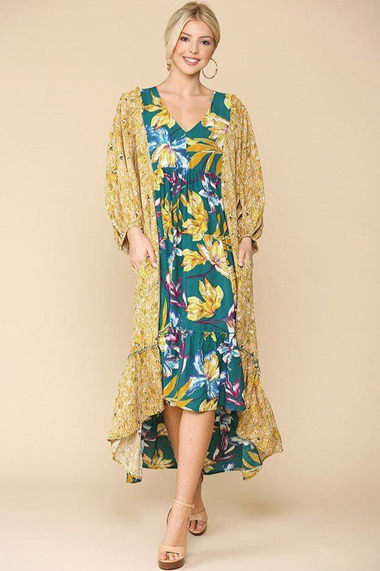 Floral Print V-neck Side Pocket Ruffled Dress - Absolute Fashion 2020