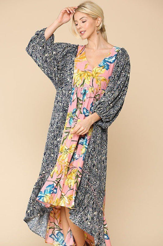 Floral Print V-neck Side Pocket Ruffled Dress - Absolute Fashion 2020