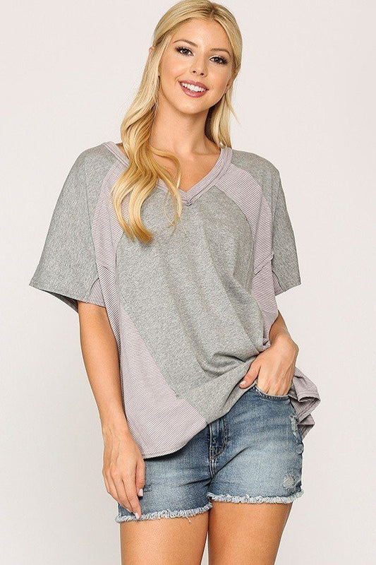 Rib Knit Mixed Dolman Sleeve Top With Round Hem - Absolute Fashion 2020
