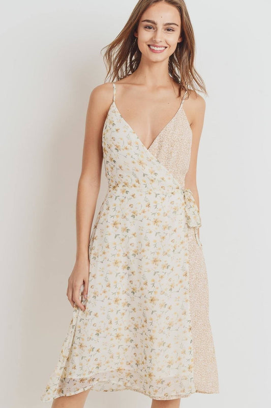 Floral Print Contrasted Side Tie Shoulder Strap Dress - Absolute Fashion 2020