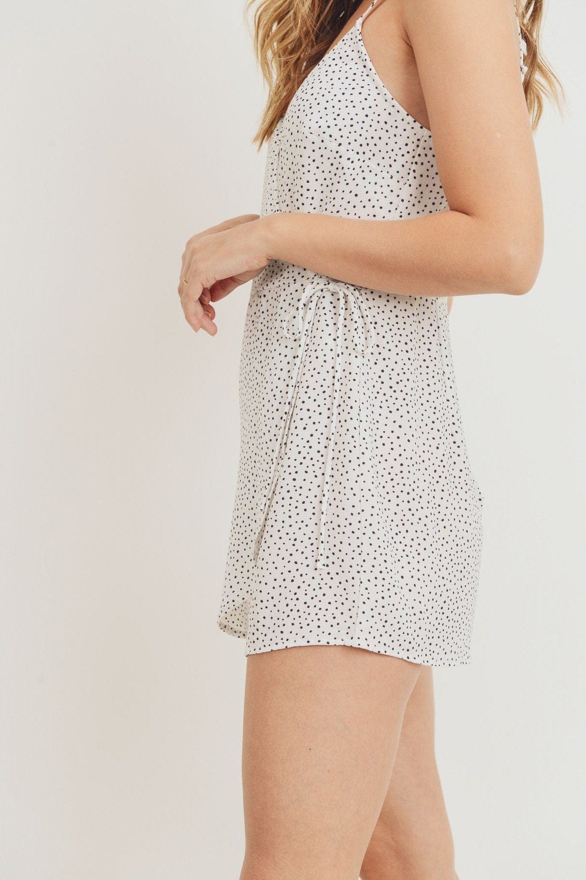 Wrap surplice polka dots spaghetti strap romper - Absolute Fashion 2020