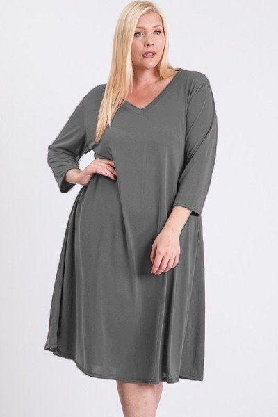 V Neck Hidden Pocket Swing Dress - Absolute Fashion 2020