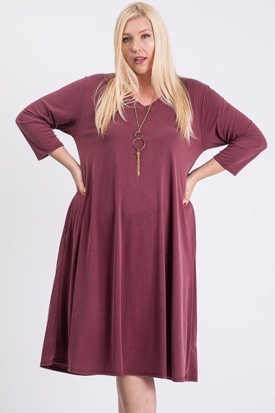 V Neck Hidden Pocket Swing Dress - Absolute Fashion 2020
