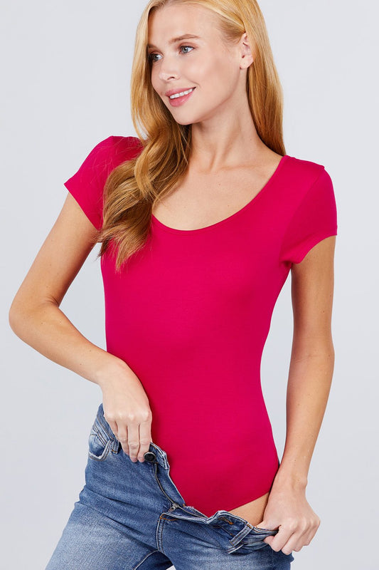 Solid Short Sleeve Scoop Neck Bodysuit - Absolute Fashion 2020
