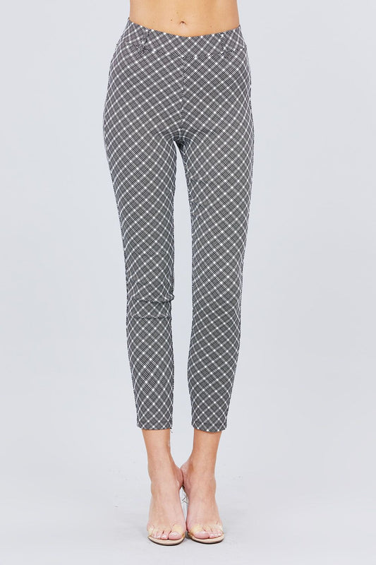 Elastic Band Glen Check Jacquard Yarn Dye Woven Long Pants - Absolute Fashion 2020