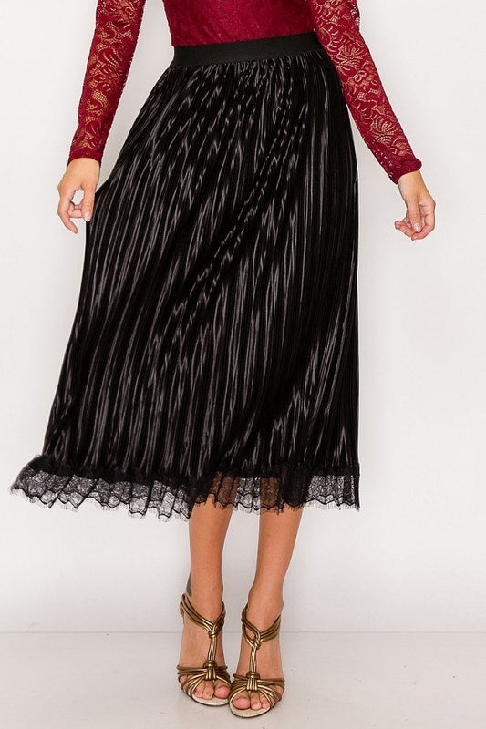 Lace Trim Accordion Pleated Midi Skirt - Absolute Fashion 2020