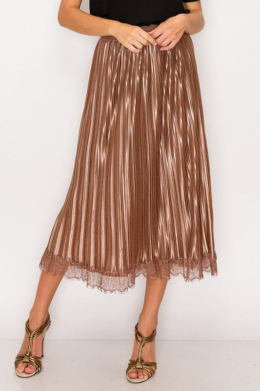 Lace Trim Accordion Pleated Midi Skirt - Absolute Fashion 2020