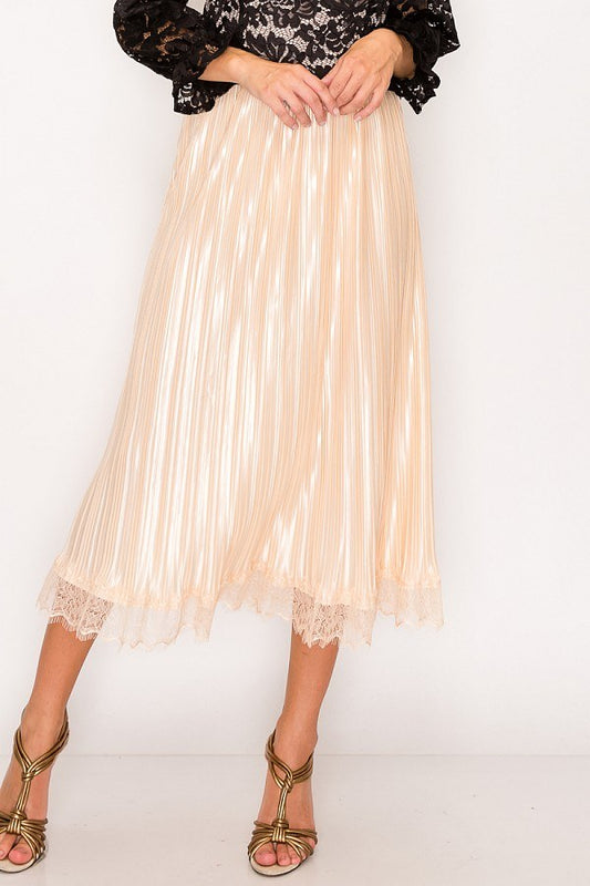 Lace Trim Accordion Pleated Midi Skirt - Absolute Fashion 2020