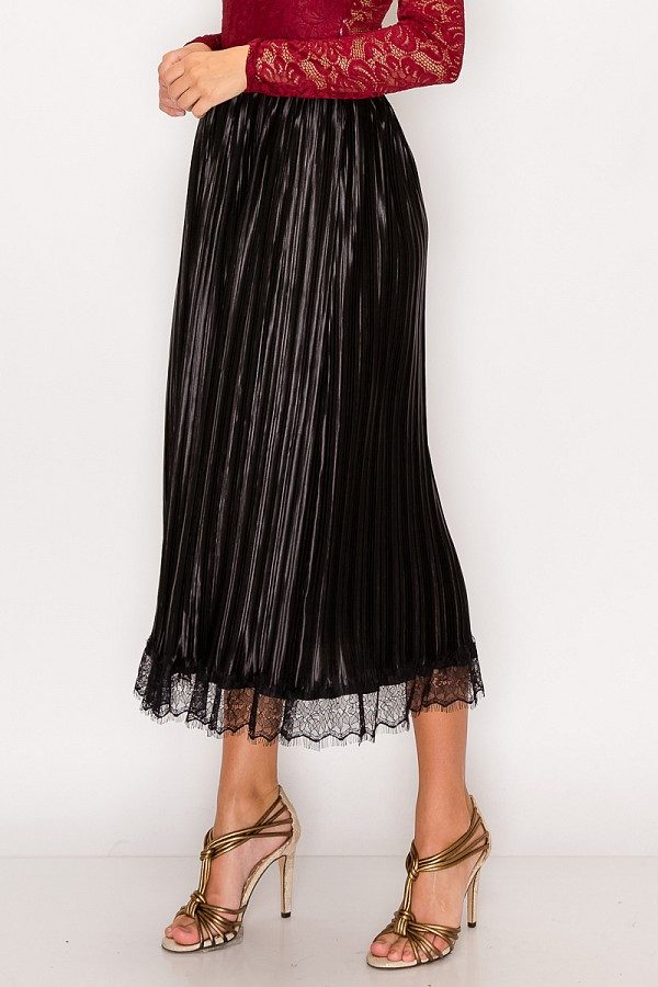 Lace Trim Accordion Pleated Midi Skirt - Absolute Fashion 2020