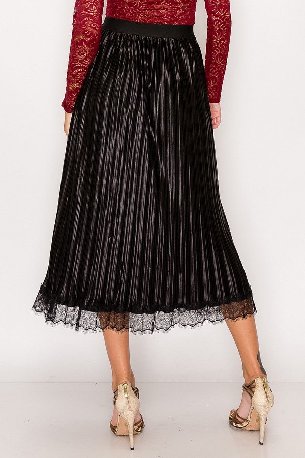 Lace Trim Accordion Pleated Midi Skirt - Absolute Fashion 2020