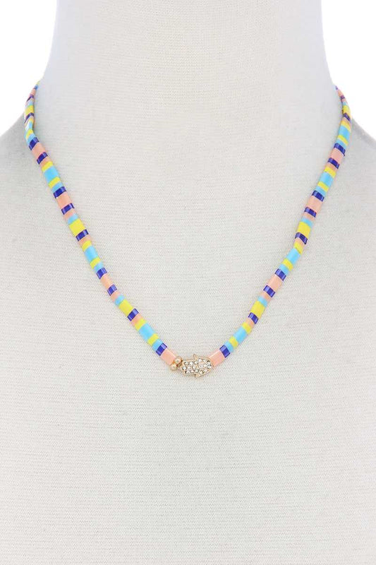 Hamsa Hand Charm Color Block Necklace - Absolute Fashion 2020