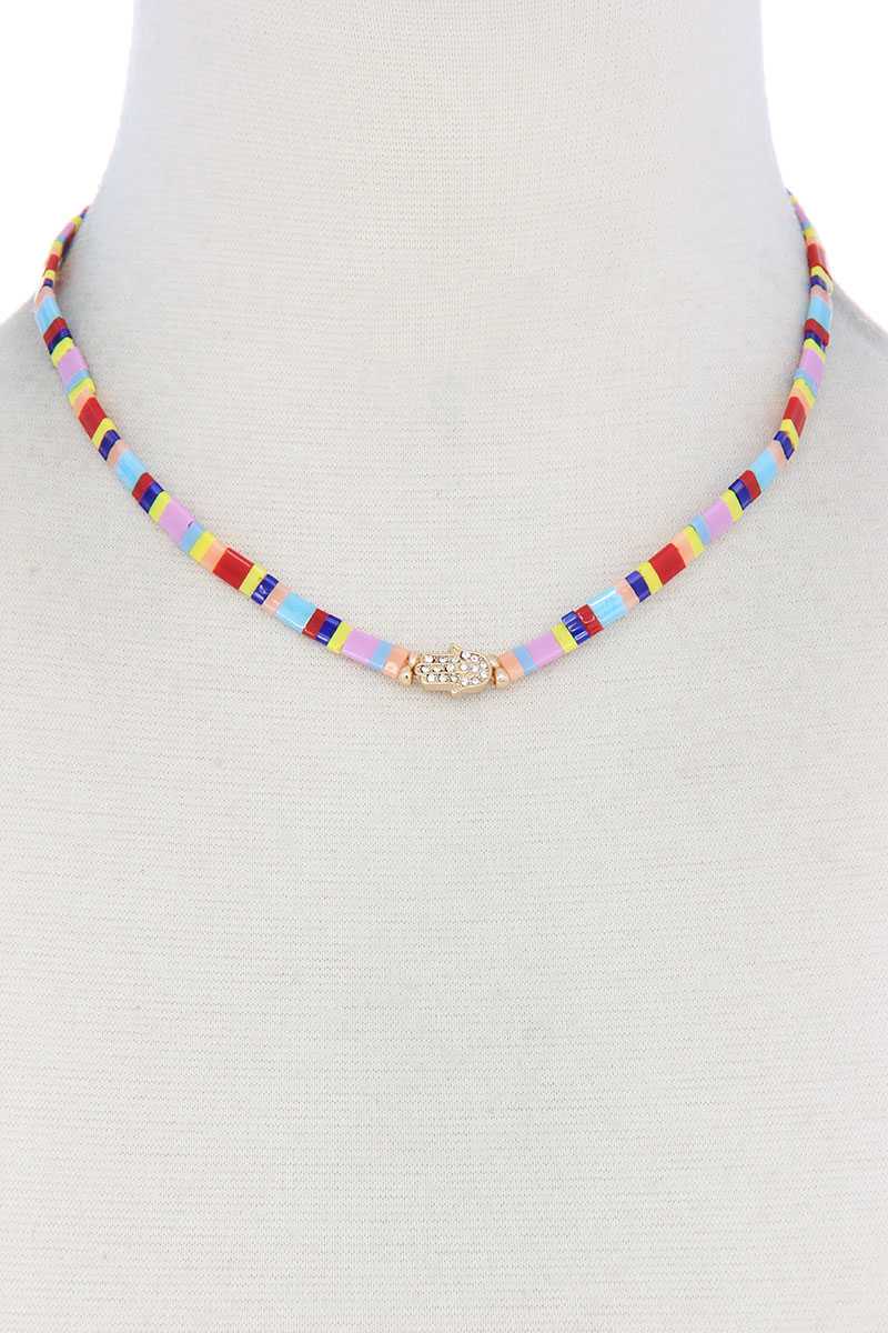 Hamsa Hand Charm Color Block Necklace - Absolute Fashion 2020