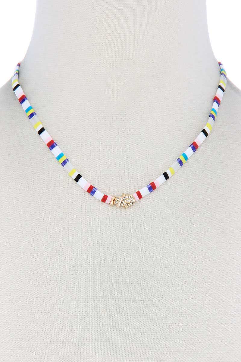 Hamsa Hand Charm Color Block Necklace - Absolute Fashion 2020