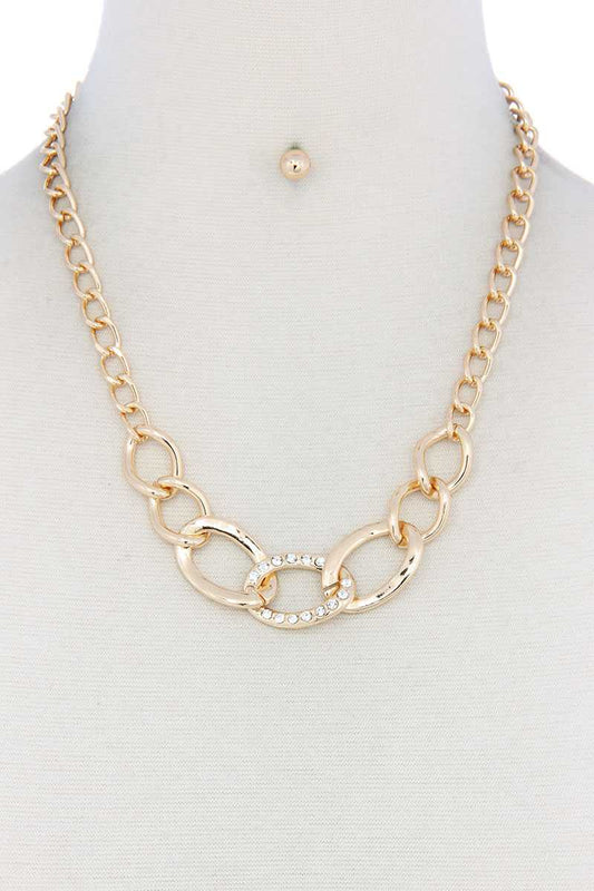 Rhinestone Oval Shape Linked Necklace - Absolute Fashion 2020