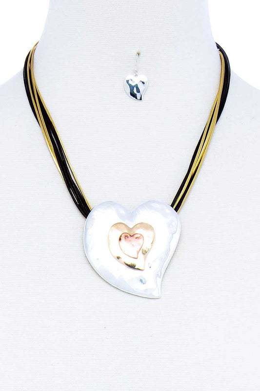 Fashion Triple Heart Pendant Necklace And Earring Set - Absolute Fashion 2020