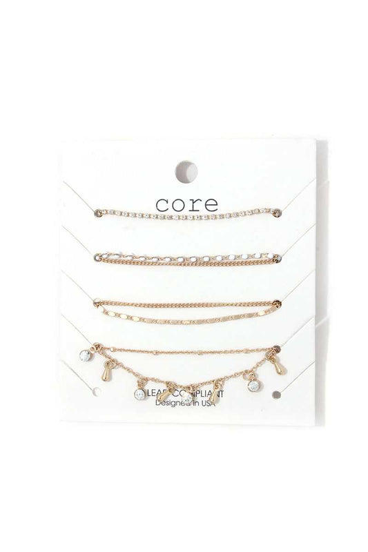 Rhinestone Dangle Metal Bracelet Set - Absolute Fashion 2020
