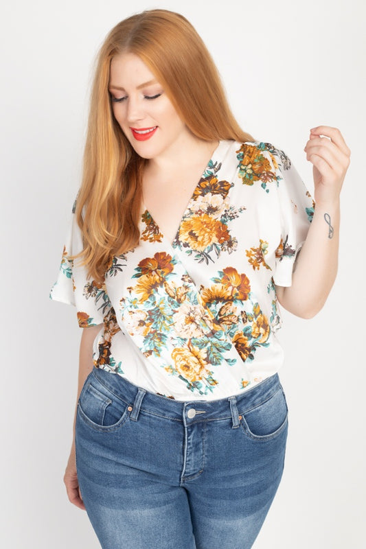 Floral Print Front Warp Bodysuit - Absolute Fashion 2020