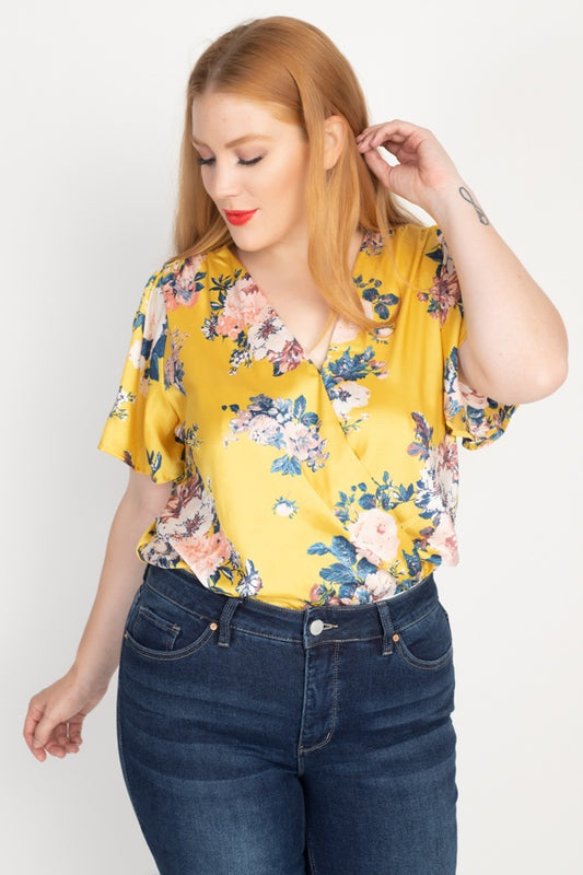 Floral Print Front Warp Bodysuit - Absolute Fashion 2020