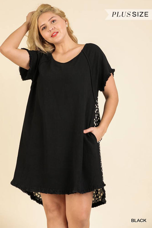Short Ruffle Sleeve Round Neck Dress With Dalmatian Print Back And Ruffle Frayed Scoop Hem - Absolute Fashion 2020