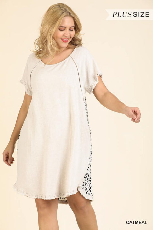 Short Ruffle Sleeve Round Neck Dress With Dalmatian Print Back And Ruffle Frayed Scoop Hem - Absolute Fashion 2020
