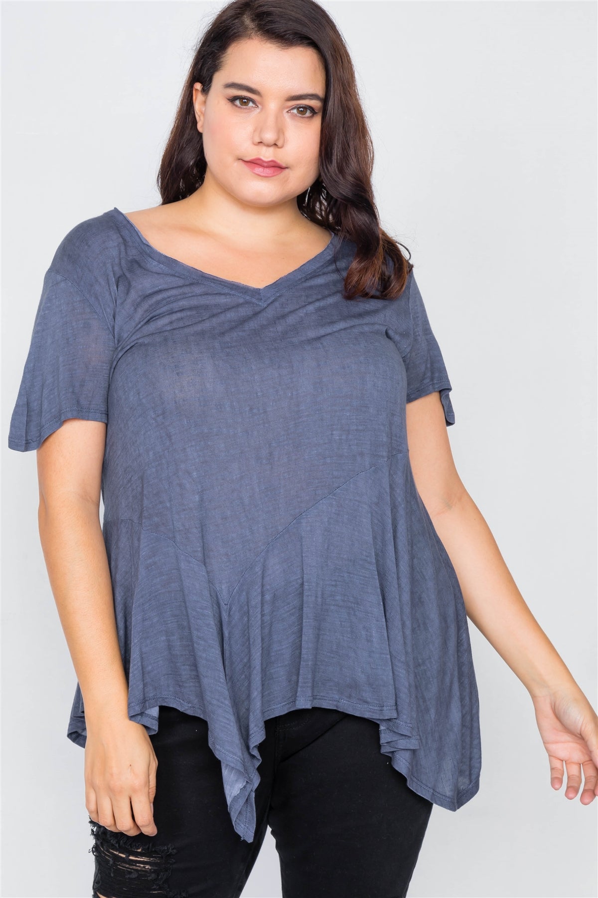Plus Size Indigo High-low Relaxed Fit Raw Hem Top - Absolute Fashion 2020