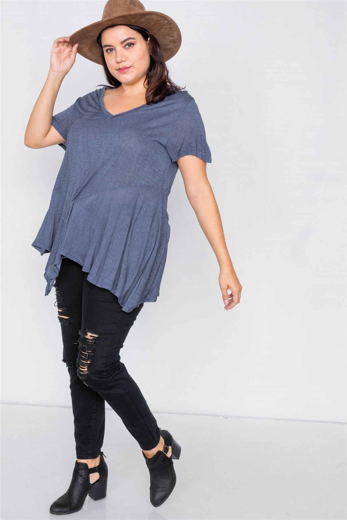 Plus Size Indigo High-low Relaxed Fit Raw Hem Top - Absolute Fashion 2020