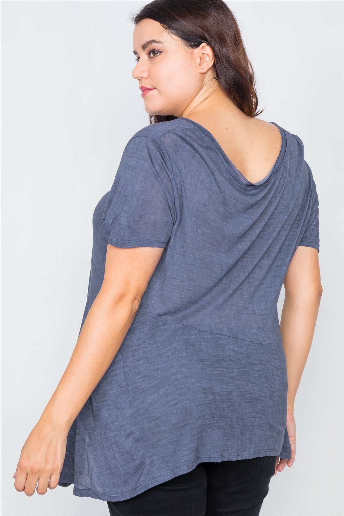 Plus Size Indigo High-low Relaxed Fit Raw Hem Top - Absolute Fashion 2020