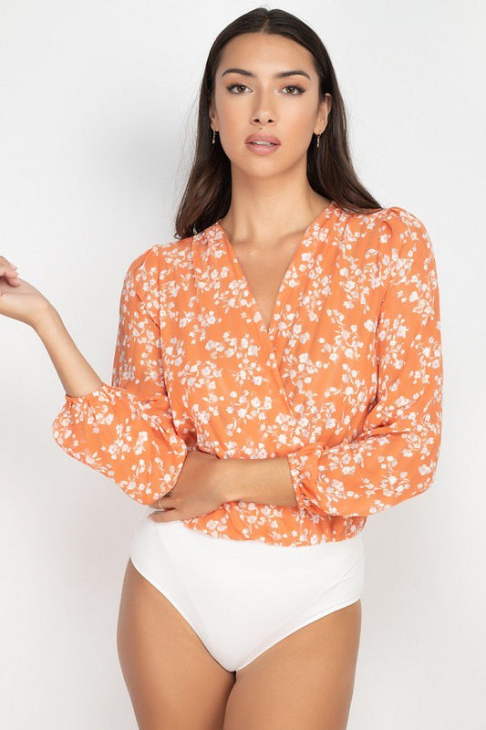 Floral & Shadow Striped Front Wrap Bodysuit - Absolute Fashion 2020