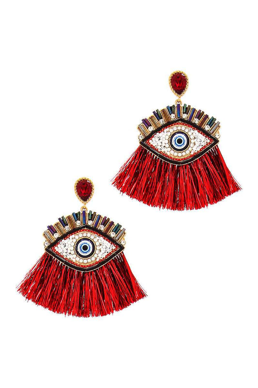 Hot Trendy Eye And Fan Tassel Drop Earring - Absolute Fashion 2020