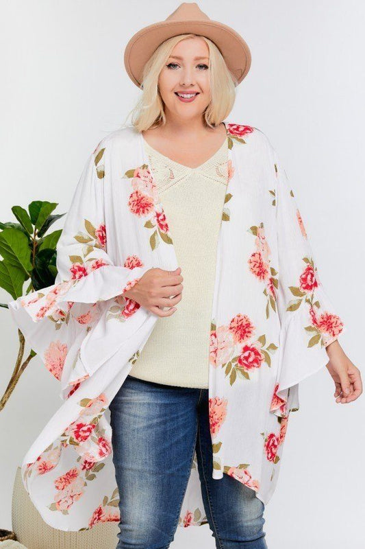 Floral Print Ruffle Detailed Draped Longline Maxi Kimono Cardigan - Absolute Fashion 2020