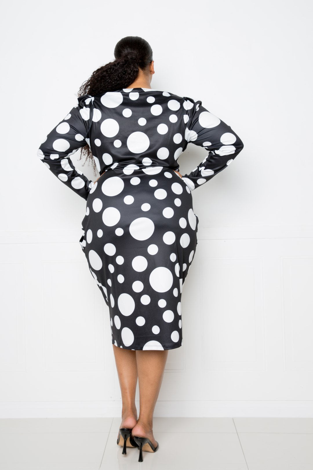 Polka Dot Drop Waist Ruched Midi Dress - Absolute Fashion 2020