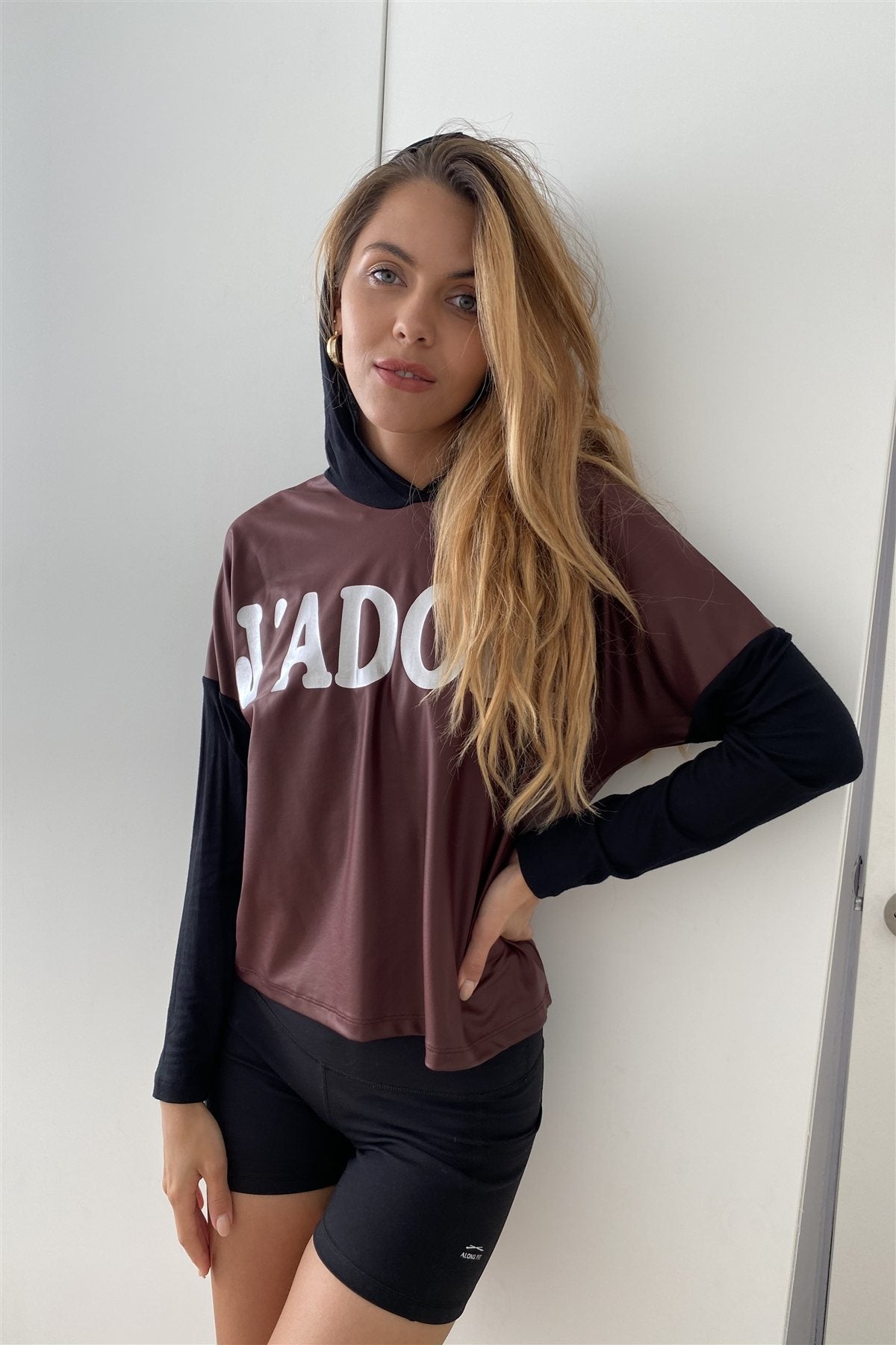 Burgundy And Black "jadore" Silver Graphic Hoodie Top - Absolute Fashion 2020