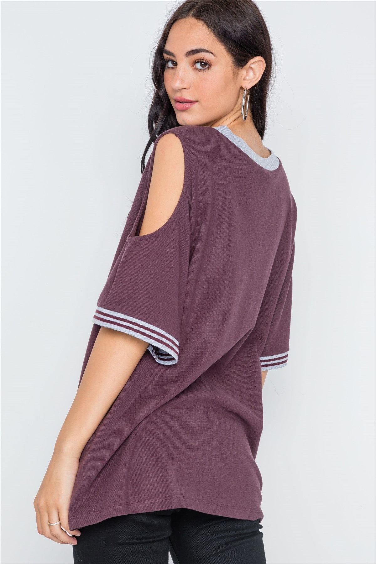 Burgundy Cold Shoulder "oh Dear" Graphic Top - Absolute Fashion 2020