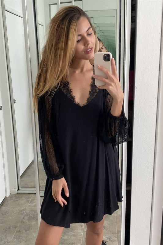 Boho Black Floral Lace Cami Swing Mini Dress - Absolute Fashion 2020