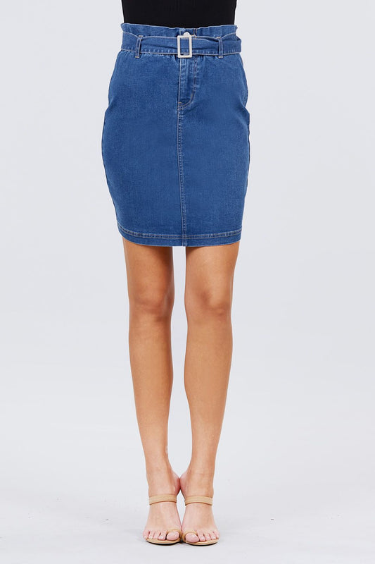 Elasticized Waist With Belt Side Pocket Denim Skirts - Absolute Fashion 2020