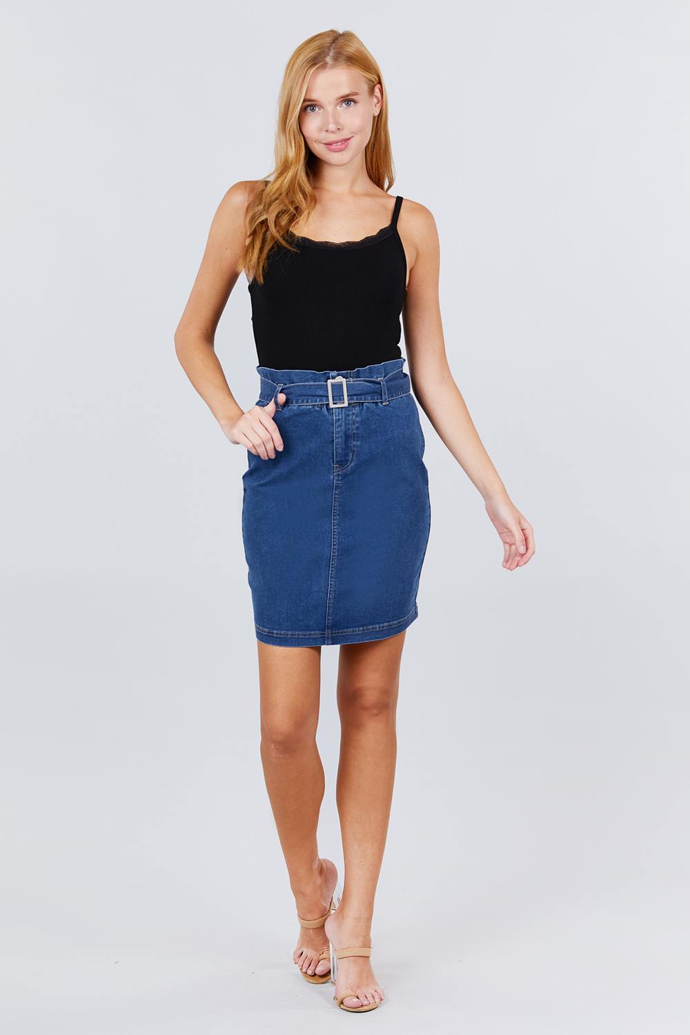 Elasticized Waist With Belt Side Pocket Denim Skirts - Absolute Fashion 2020